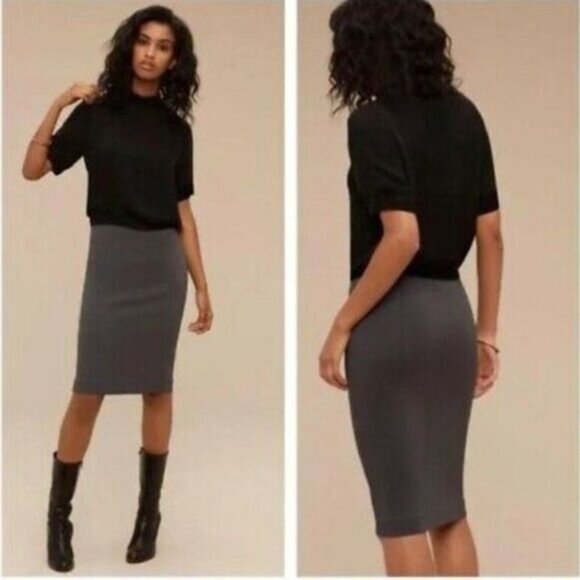 WILFRED / Aritzia Lis Pencil Midi Skirt Solid Grey Sz S Flawed - Picture 2 of 10